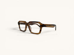 Anteojos ópticos Acetato café / miel rayado vista lateral - Bloque Class Miel Rayado - Fibra Eyewear