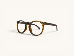 Anteojos ópticos acetato carey con madera vista 3/4 alternativa - Redondo Wood Carey - Fibra Eyewear