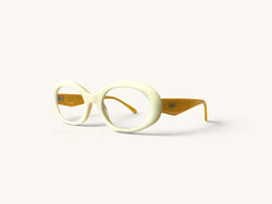 Anteojos ópticos Acetato blanco crema con patillas amarillas vista lateral - Ovo Class Crema Amarillo - Fibra Eyewear