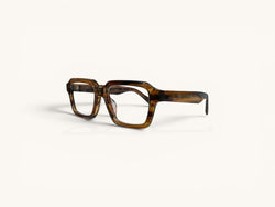 Anteojos ópticos Acetato café / miel rayado vista lateral - Bloque Class Miel Rayado - Fibra Eyewear