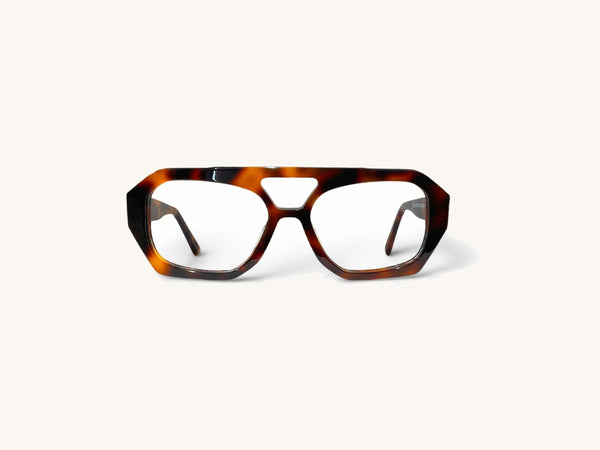 Anteojos ópticos acetato carey vista frontal - Angular Class Carey - Fibra Eyewear