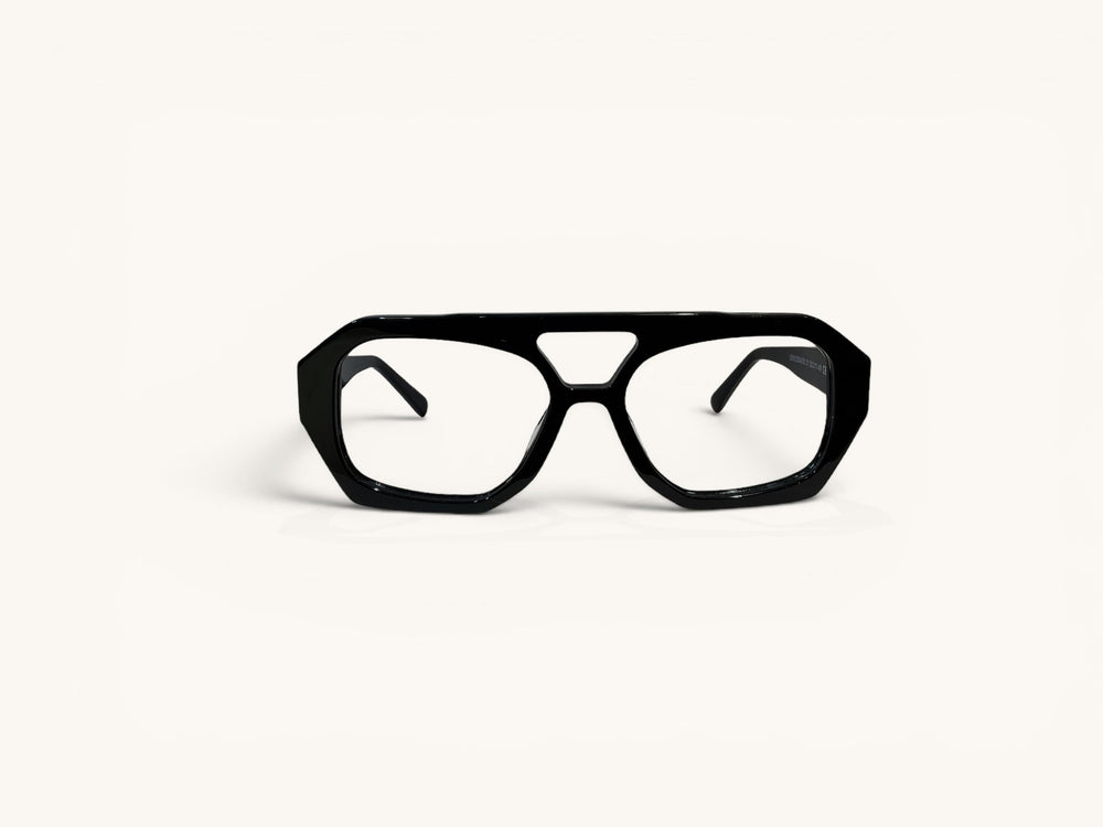 Anteojos ópticos acetato negro vista frontal - Angular Class Negro - Fibra Eyewear