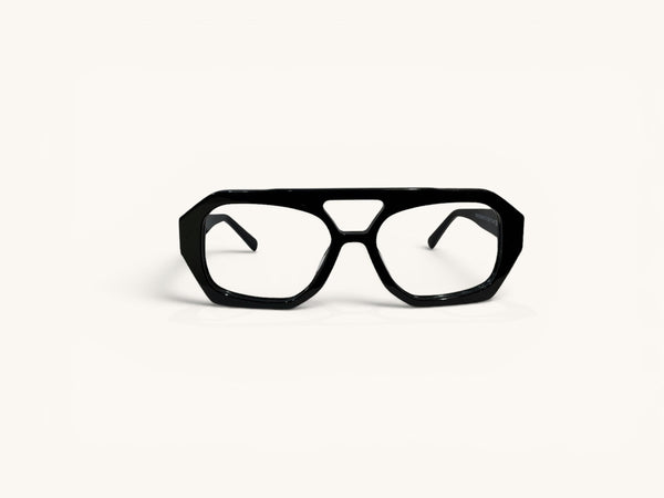 Anteojos ópticos acetato negro vista frontal - Angular Class Negro - Fibra Eyewear