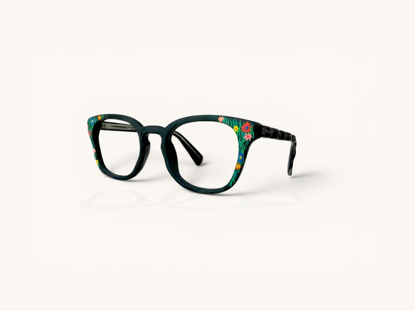 Anteojos ópticos TR-90 pintado flores vista frontal - Bloque TR-90 Pintado Flores - Fibra Eyewear
