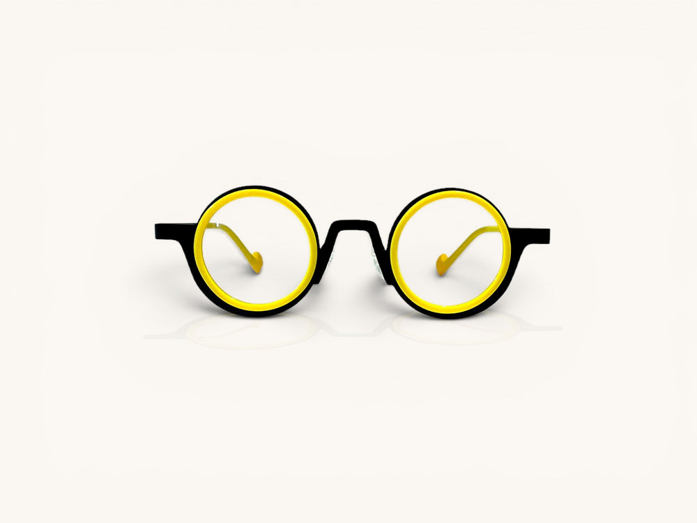 Anteojos ópticos titanio amarillo vista frontal - Duo Titanio Acetato Amarillo - Fibra Eyewear