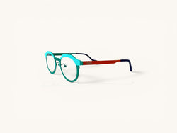 Anteojos ópticos de titanio turquesa / verde esmeralda vista lateral - Duo Titanio Esmeralda - Fibra Eyewear