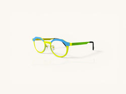 Anteojos ópticos de titanio celeste / amarillo lima vista lateral - Duo Titanio Celeste Lima - Fibra Eyewear