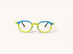 Anteojos ópticos titanio celeste lima vista frontal - Duo Titanio Celeste Lima - Fibra Eyewear