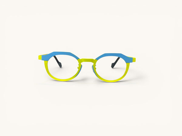 Anteojos ópticos titanio celeste lima vista frontal - Duo Titanio Celeste Lima - Fibra Eyewear