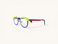 Anteojos ópticos de titanio verde manzana / azul violeta vista lateral - Duo Titanio Verde Violeta - Fibra Eyewear