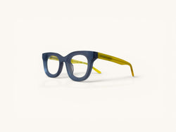Anteojos ópticos de acetato premium azul índigo / amarillo vista lateral - Bloque Acetato Índigo - Fibra Eyewear