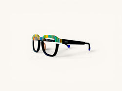 Anteojos ópticos de acetato premium rayas multicolor / negro vista lateral - Dominó Acetato Rayas Negro - Fibra Eyewear
