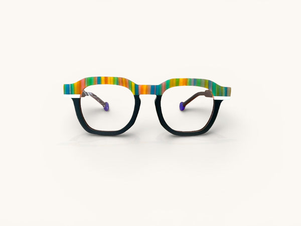 Anteojos ópticos acetato rayas negro vista frontal - Dominó Acetato Rayas Negro - Fibra Eyewear