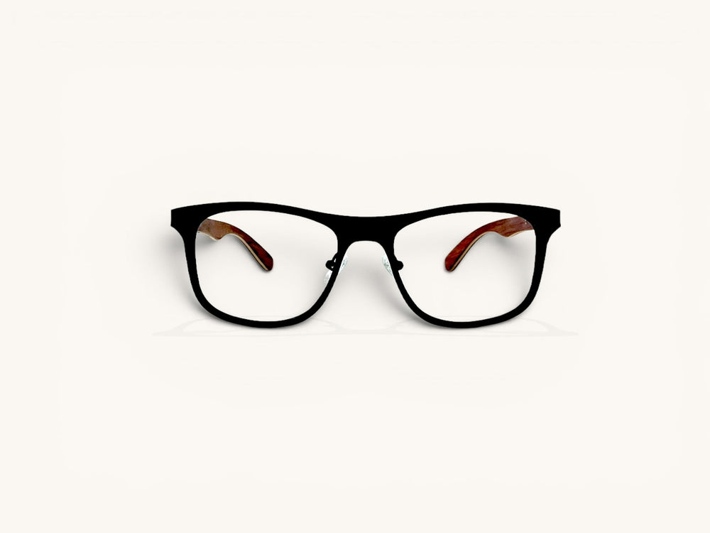 Anteojos ópticos titanio madera negro vista frontal - Gogo Titanio Madera Negro - Fibra Eyewear