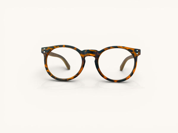 Anteojos ópticos madera carey vista frontal - Redondo Wood Carey - Fibra Eyewear